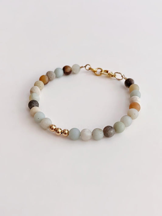 Amazonite Beaded Bracelet With Gold Clasp And Gold Center Beads