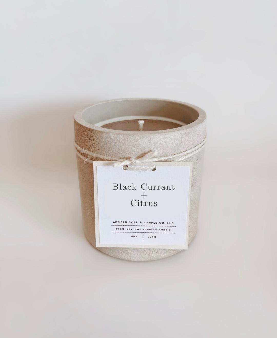 8oz Cement Vessel Black Currant Citrus Scented Candle