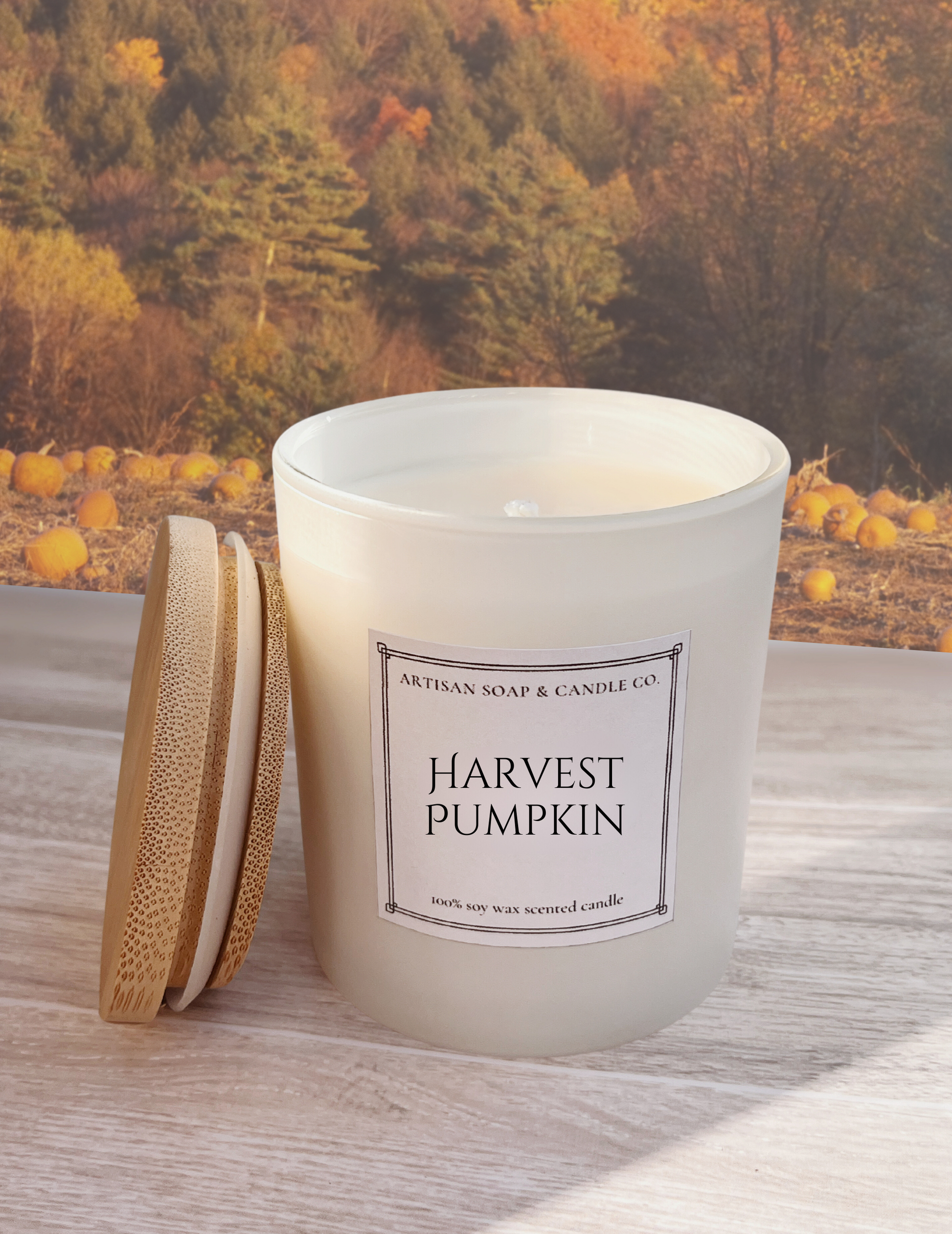 10oz white vessel candle in scent harvest pumpkin