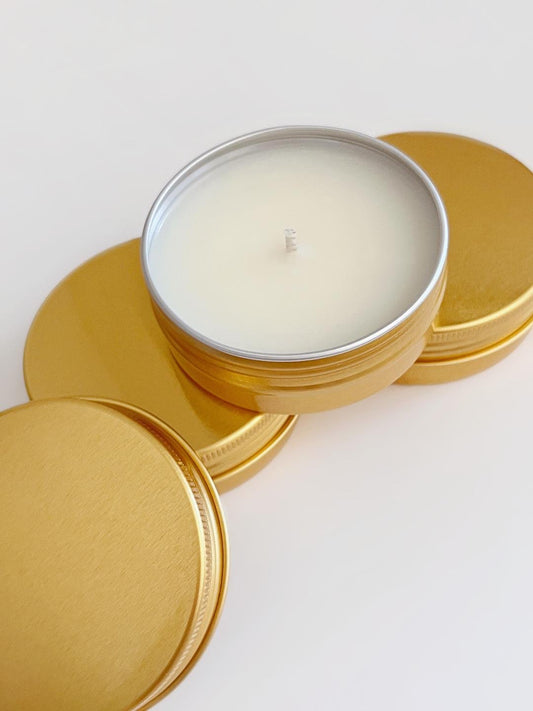 Set Of 3 2oz Candles In Gold Tins With Gold Lid