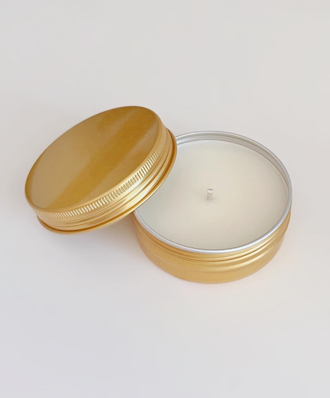 2oz Candle In A Gold Tin With Gold Lid