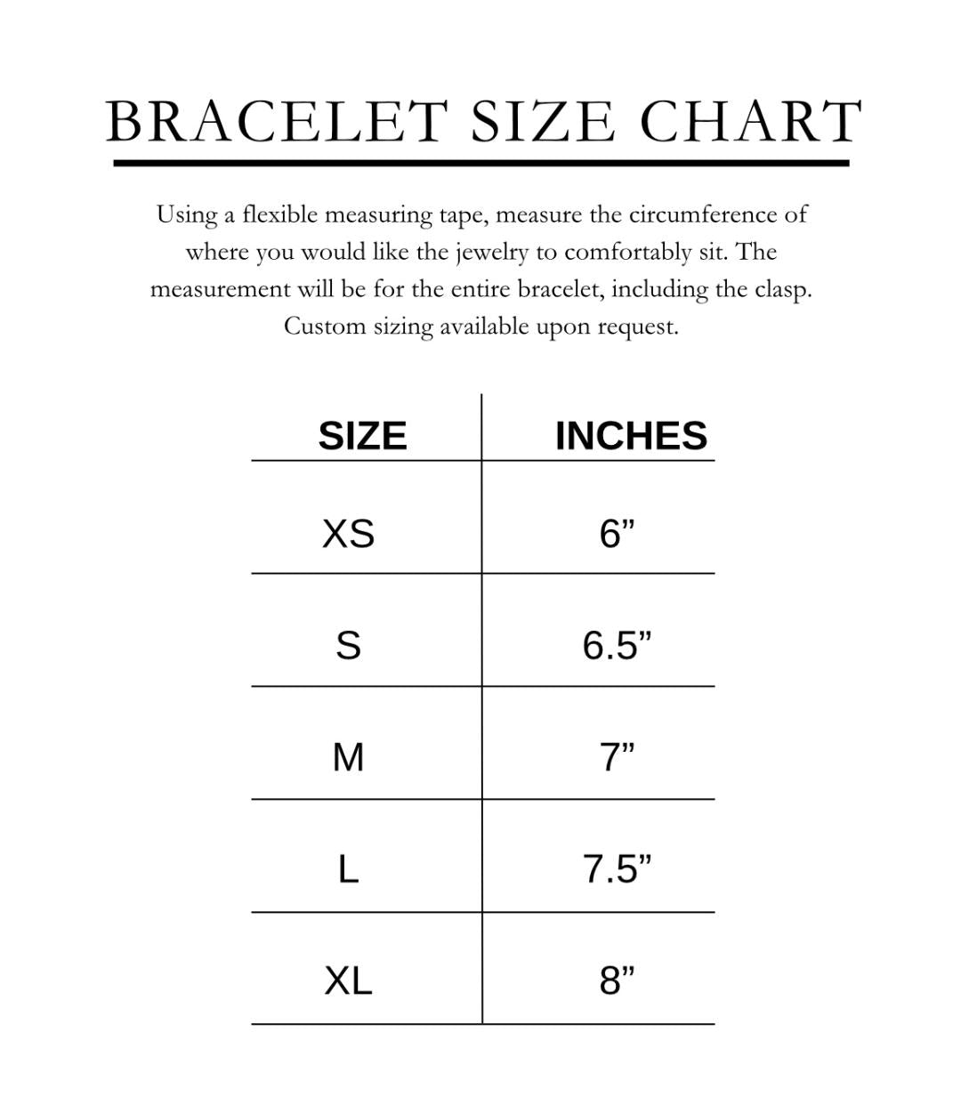 Bracelet Size Chart