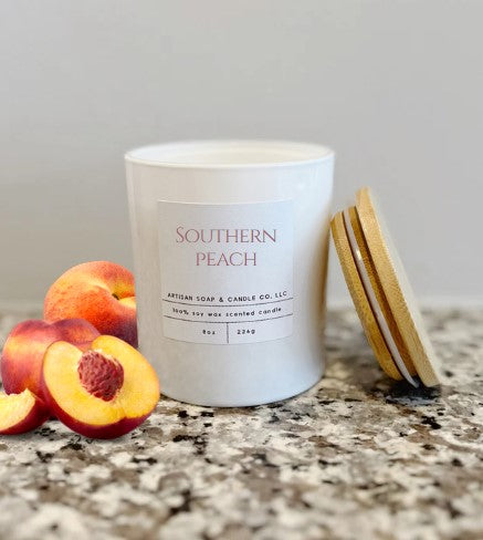 10oz White Vessel Southern Peach Scented Candle